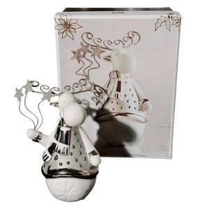 PIER 1 IMPORTS Ceramic Moose Figurine Minimalist Silver White Decor w/Box 4.5"